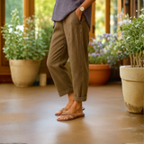 Lniane spodnie damskie 7/8 z kieszeniami – lekkie i eleganckie na lato