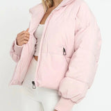 Krótsza kurtka puchowa oversize z wysokim kołnierzem