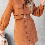 Sukienka sztruksowa koszulowa mini z paskiem w talii