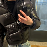 Męska puchowa kurtka zimowa z kapturem – ciepła i wodoodporna