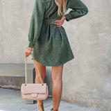 Sukienka sztruksowa koszulowa mini z paskiem w talii