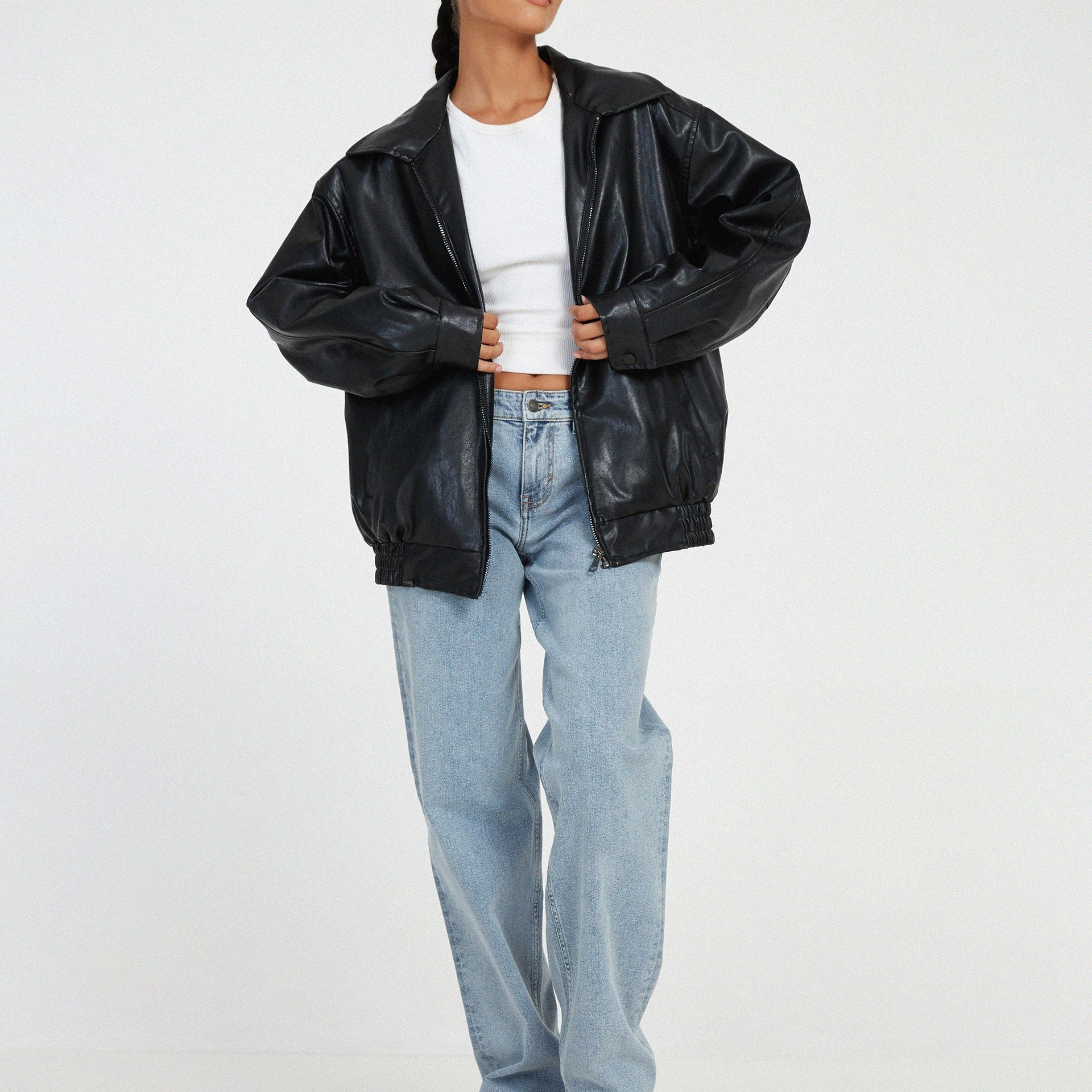 Kurtka damska oversize skórzana styl vintage