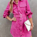 Sukienka sztruksowa koszulowa mini z paskiem w talii