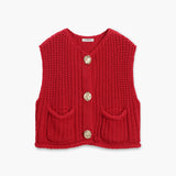 Damski dzianinowy bezrękawnik zapinany na guziki