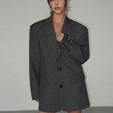 Damska oversize marynarka garniturowa z paskiem