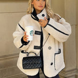 Kurtka damska oversize teddy coat z lamówkami