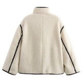 Kurtka damska oversize teddy coat z lamówkami