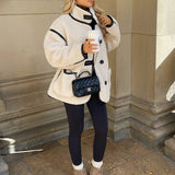 Kurtka damska oversize teddy coat z lamówkami