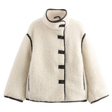 Kurtka damska oversize teddy coat z lamówkami