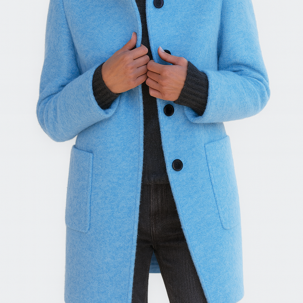 Damski elegancki wełniany płaszcz jednorzędowy – klasyczny model na jesień i zimę