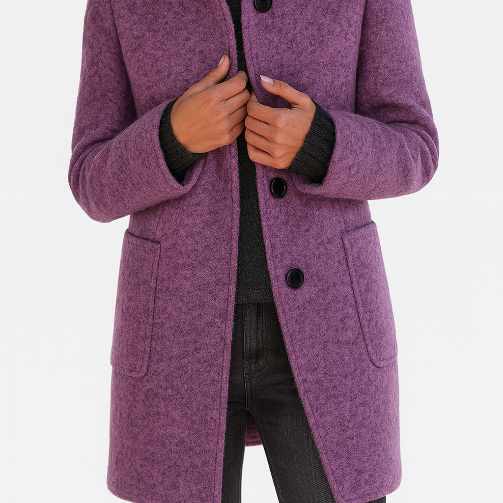 Damski elegancki wełniany płaszcz jednorzędowy – klasyczny model na jesień i zimę