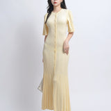 Dzianinowa sukienka midi z krótkim rękawem i plisowanym dołem