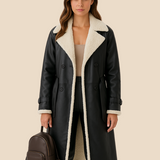 Długi płaszcz damski z kożuszkiem – elegancki płaszcz z futerkiem na zimę