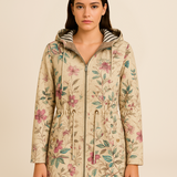 Kurtka damska ocieplana w kwiatowy wzór z kapturem