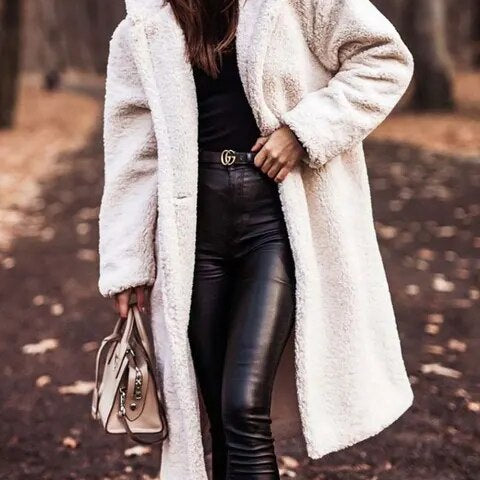 Płaszcz damski teddy z kapturem – ciepły pluszowy płaszcz na zimę