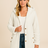 Płaszcz damski z kapturem z miękkiego futerka