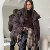 Pikowana kurtka zimowa oversize z kapturem i stójką