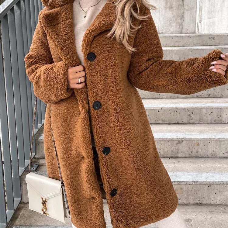 Płaszcz damski z futerkiem teddy – ciepły pluszowy płaszcz na zimę