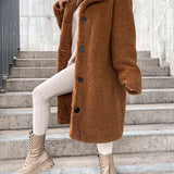 Płaszcz damski z futerkiem teddy – ciepły pluszowy płaszcz na zimę