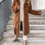 Płaszcz damski z futerkiem teddy – ciepły pluszowy płaszcz na zimę