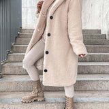 Płaszcz damski z futerkiem teddy – ciepły pluszowy płaszcz na zimę