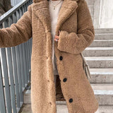 Płaszcz damski z futerkiem teddy – ciepły pluszowy płaszcz na zimę