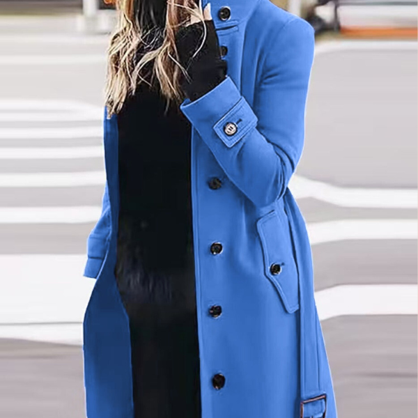 Elegancki płaszcz damski z paskiem i guzikami – stylowy trencz na każdą okazję