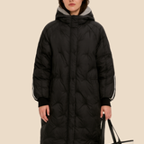 Długa pikowana kurtka damska z kapturem – ciepła kurtka zimowa oversize