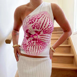 Asymetryczny top damski na jedno ramię z kwiatowym nadrukiem