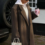 Elegancki długi płaszcz damski oversize z wełną