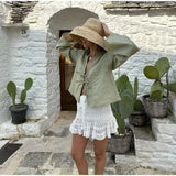 Lniana bluza damska z wiązaniem – lekka narzutka boho