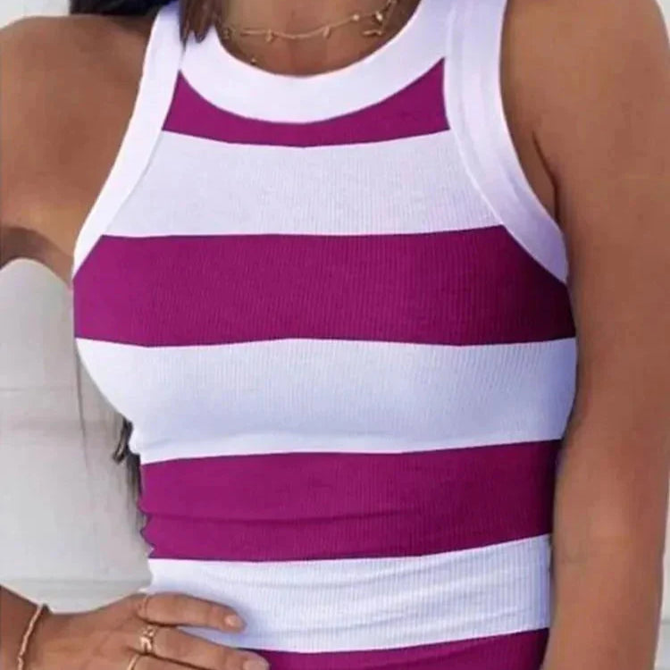Top damski w szerokie pasy bez rękawów