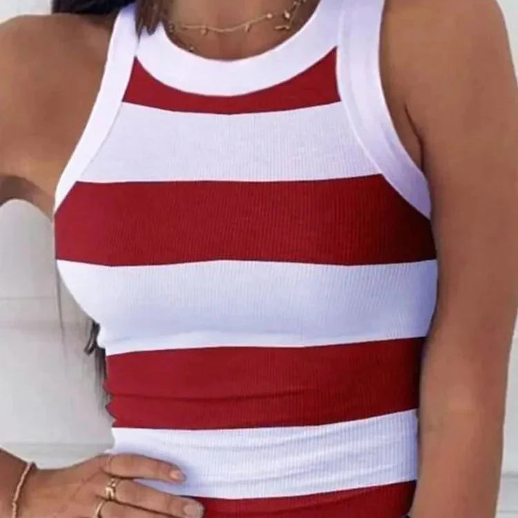 Top damski w szerokie pasy bez rękawów