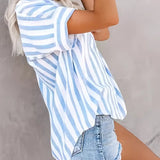 Koszula damska w paski z krótkim rękawem – luźny letni krój