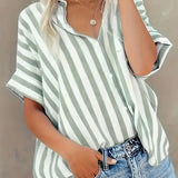 Koszula damska w paski z krótkim rękawem – luźny letni krój
