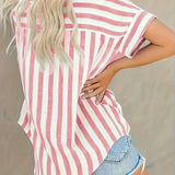 Koszula damska w paski z krótkim rękawem – luźny letni krój