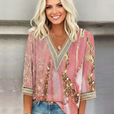 Bluzka damska boho z haftem i rękawem 3/4