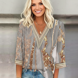 Bluzka damska boho z haftem i rękawem 3/4