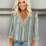 Bluzka damska boho z haftem i rękawem 3/4