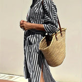 Sukienka koszulowa damska w paski z paskiem