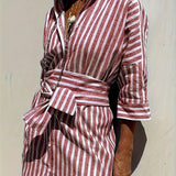 Sukienka koszulowa damska w paski z paskiem