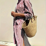 Sukienka koszulowa damska w paski z paskiem