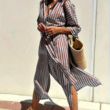 Sukienka koszulowa damska w paski z paskiem