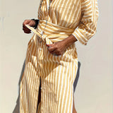 Sukienka koszulowa damska w paski z paskiem