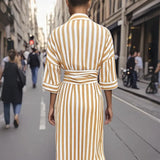 Sukienka koszulowa damska w paski z paskiem