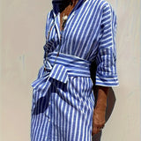 Sukienka koszulowa damska w paski z paskiem