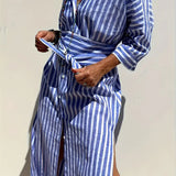 Sukienka koszulowa damska w paski z paskiem