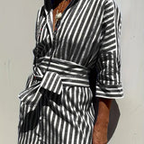 Sukienka koszulowa damska w paski z paskiem