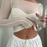 Bluzka siateczkowa z długim rękawem i gorsetowym przodem