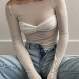 Bluzka siateczkowa z długim rękawem i gorsetowym przodem